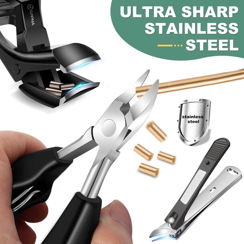 CLPPNA Toenail Clippers for Seniors Thick Toenails, Angled Head Large Toe Nail Clippers Set for Men, Heavy Duty 45° Ingrown Toenail Clippers, 37mm Wide Opening Nail Cutter with Long Handle, 6PCS - Image 5